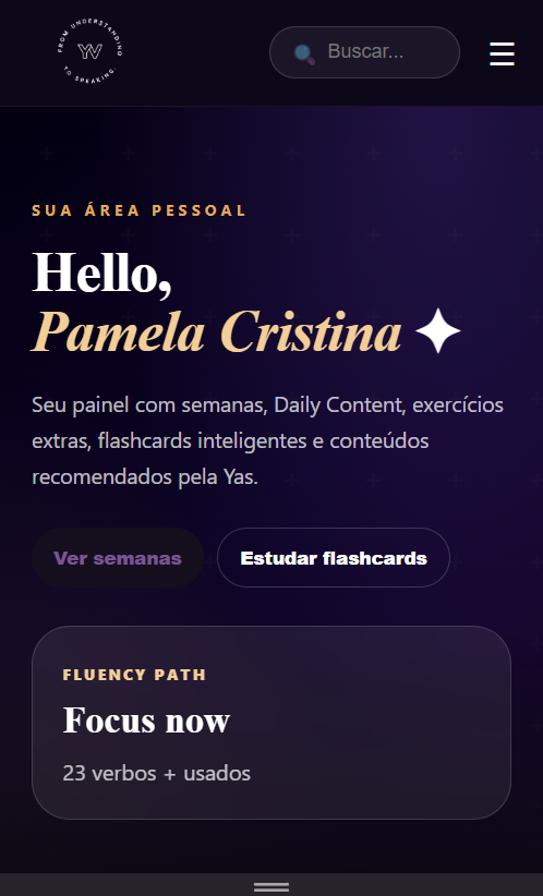 Screenshot do Hub do Aluno YV no mobile